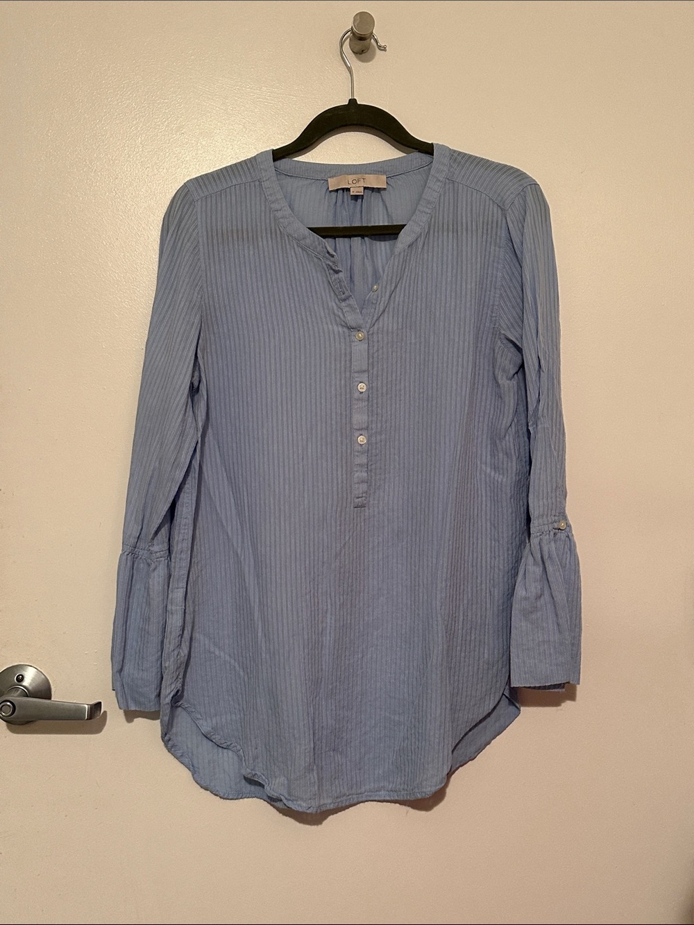 LOFT Pale Blue Button-Front Tunic Blouse